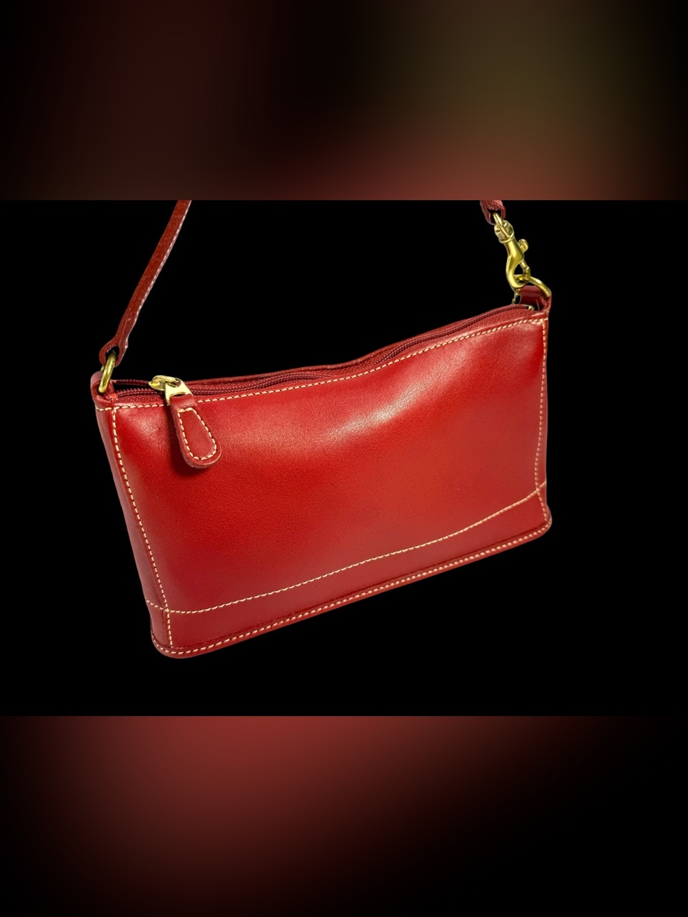 Coach Red Leather Shoulder Bag with Gold Hardware